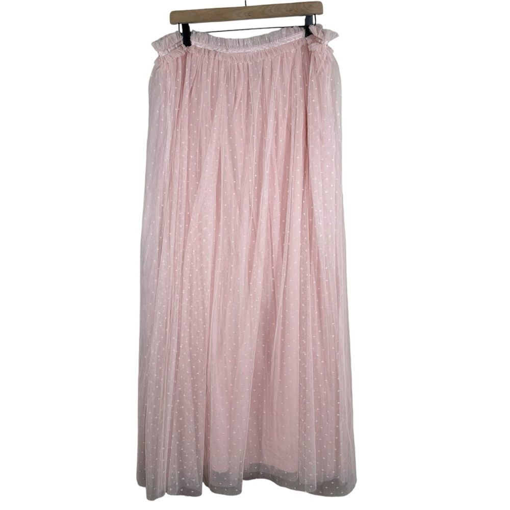 Needle & Thread Kisses Tulle Ankle Skirt Maxi Pink Ruffle Trim Waistband Size 14